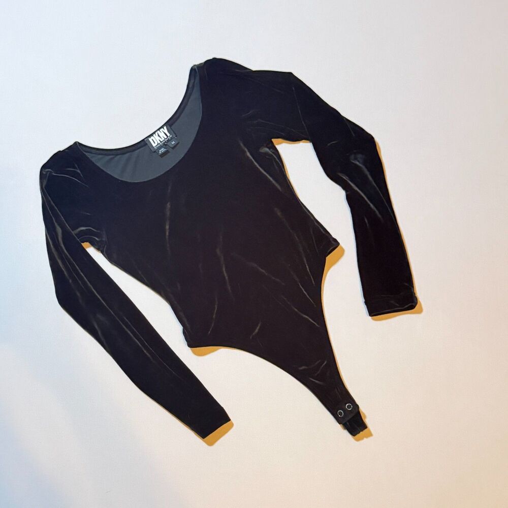 Vintage 80's DKNY black velvet bodysuit Made in U.S.A. size medium